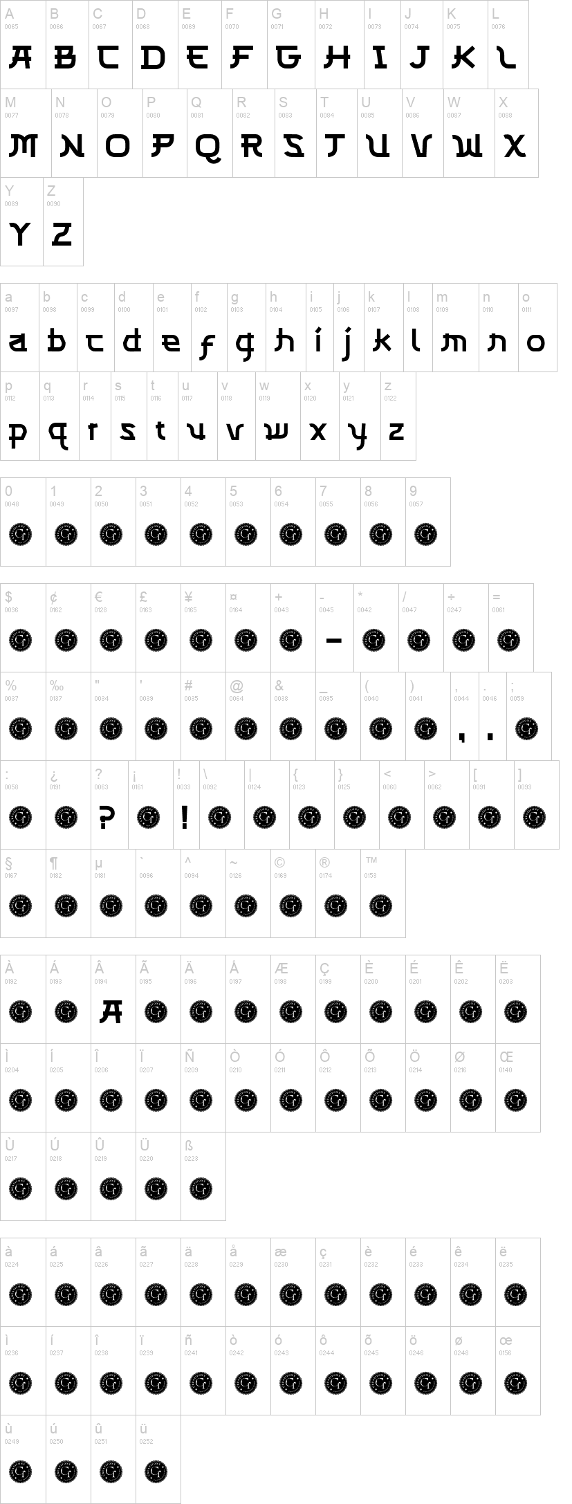 CF Kenjiro 字体字形表