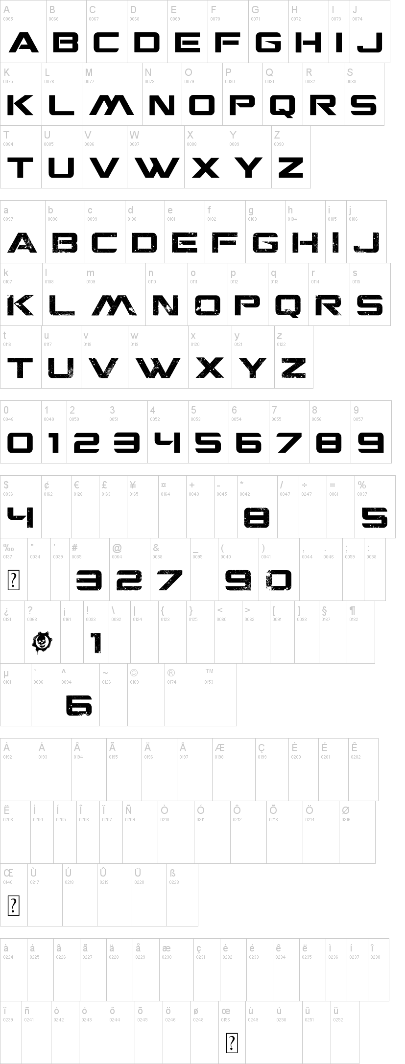CGF Locust Resistance 字体字形表
