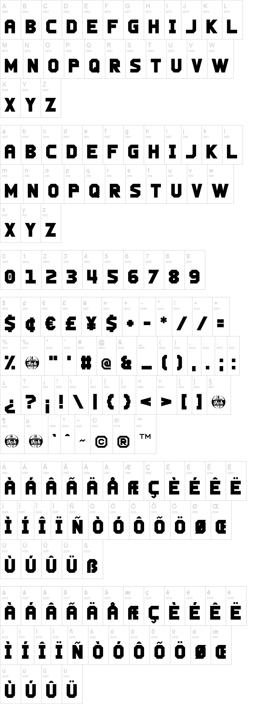 Charge Vector 字体字形表
