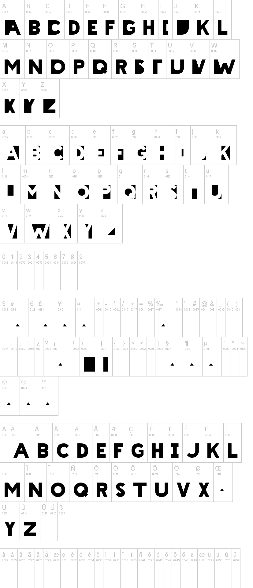 Cheatin 字体字形表
