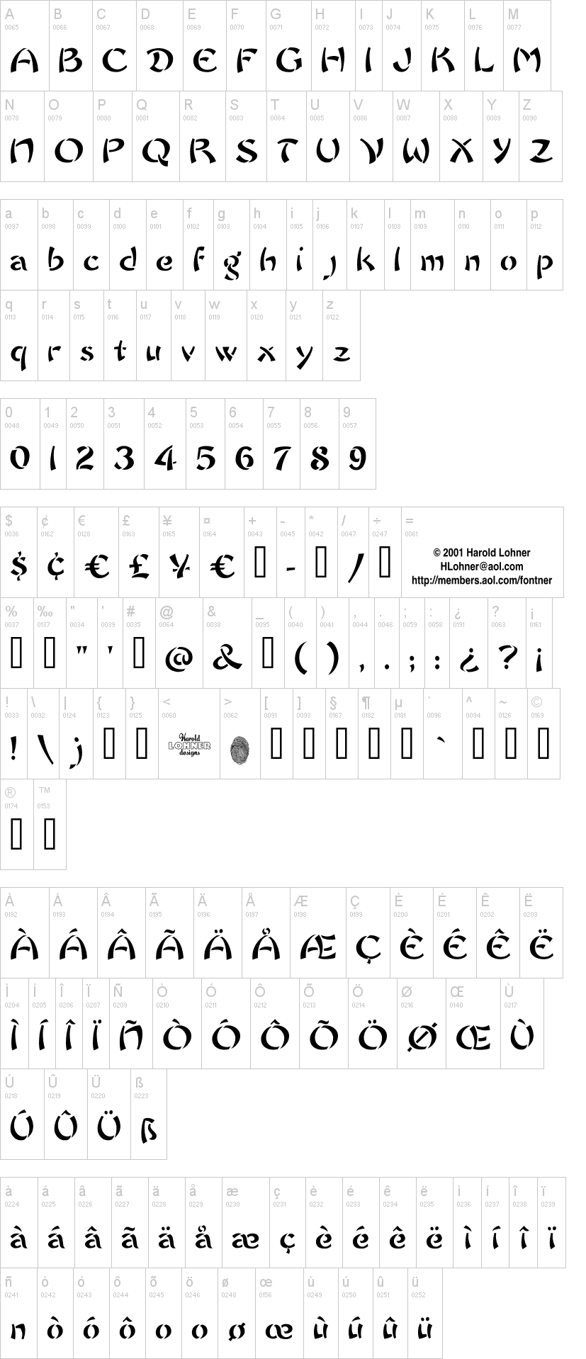 Chow Fun 字体字形表