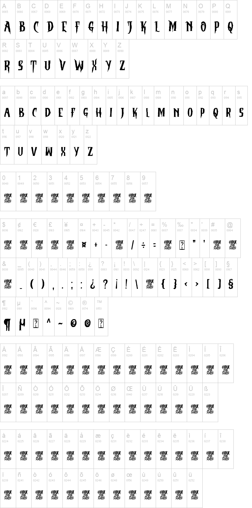 Christmare 字体字形表