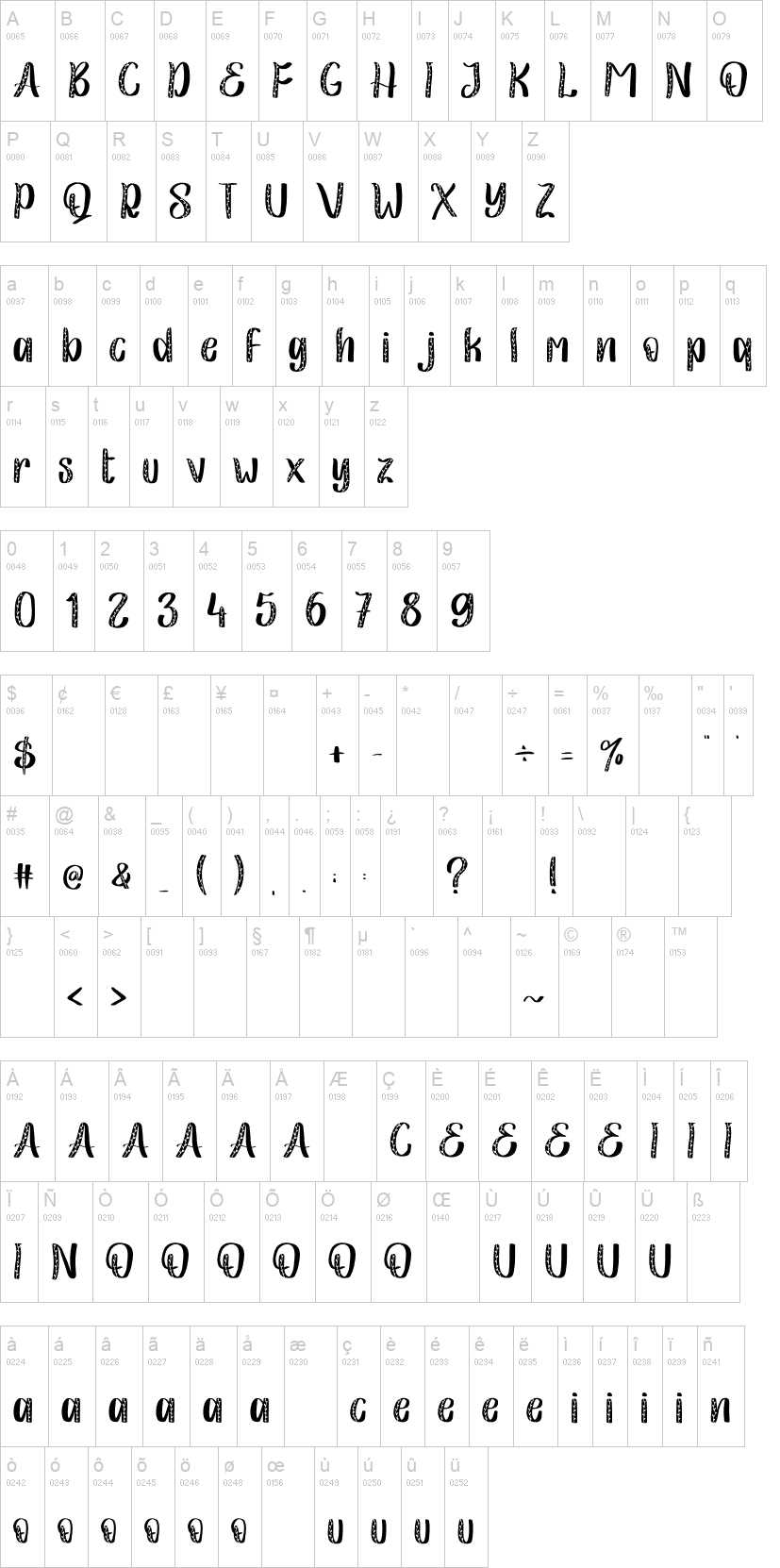 Christmas Leaf 字体字形表