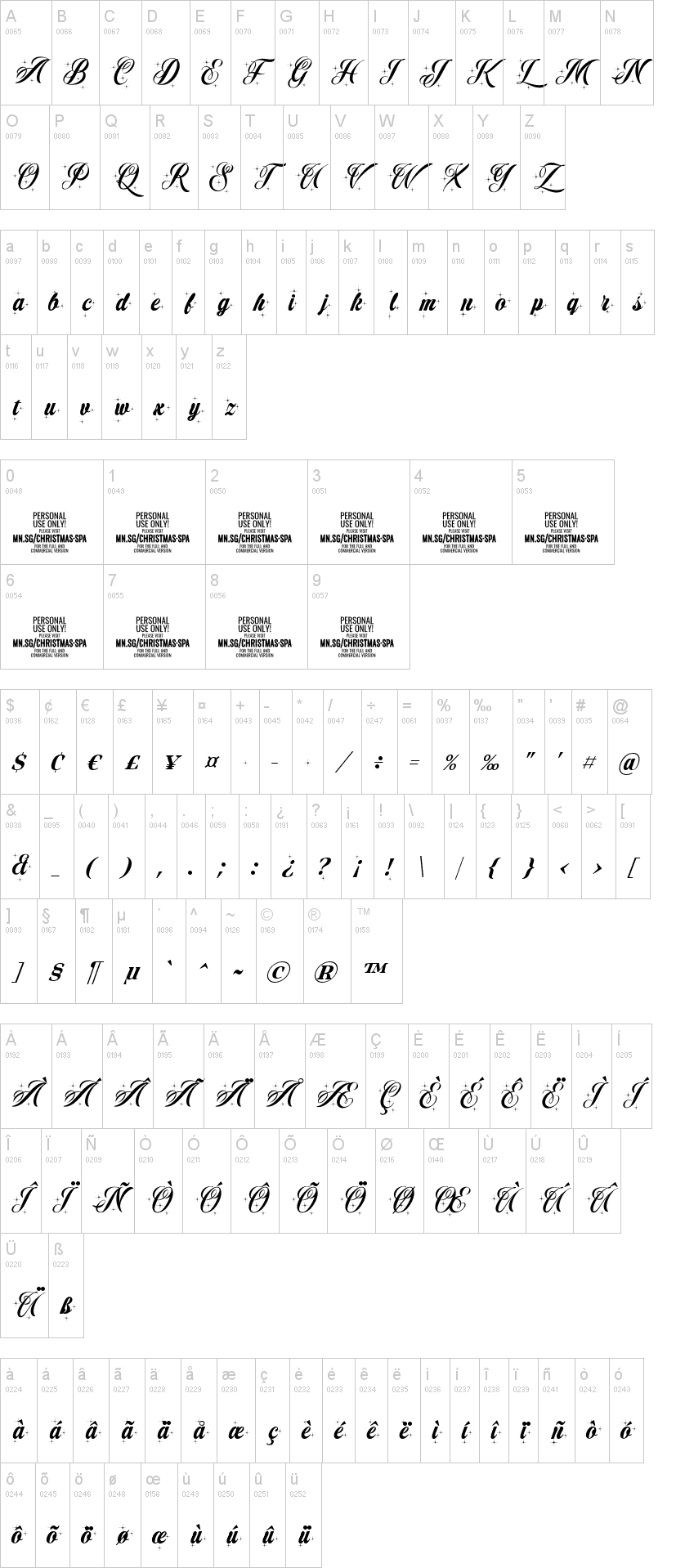 Christmas Sparkle 字体字形表