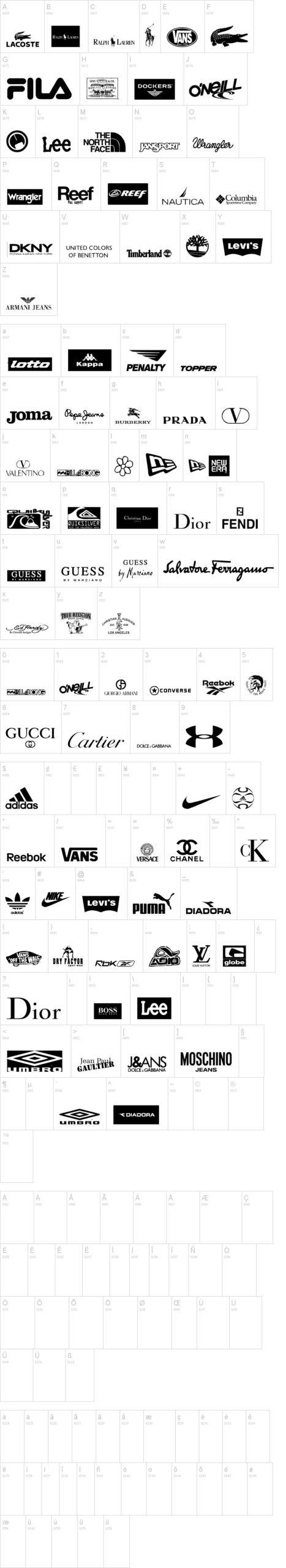 Clothing Logos TFB 字体字形表