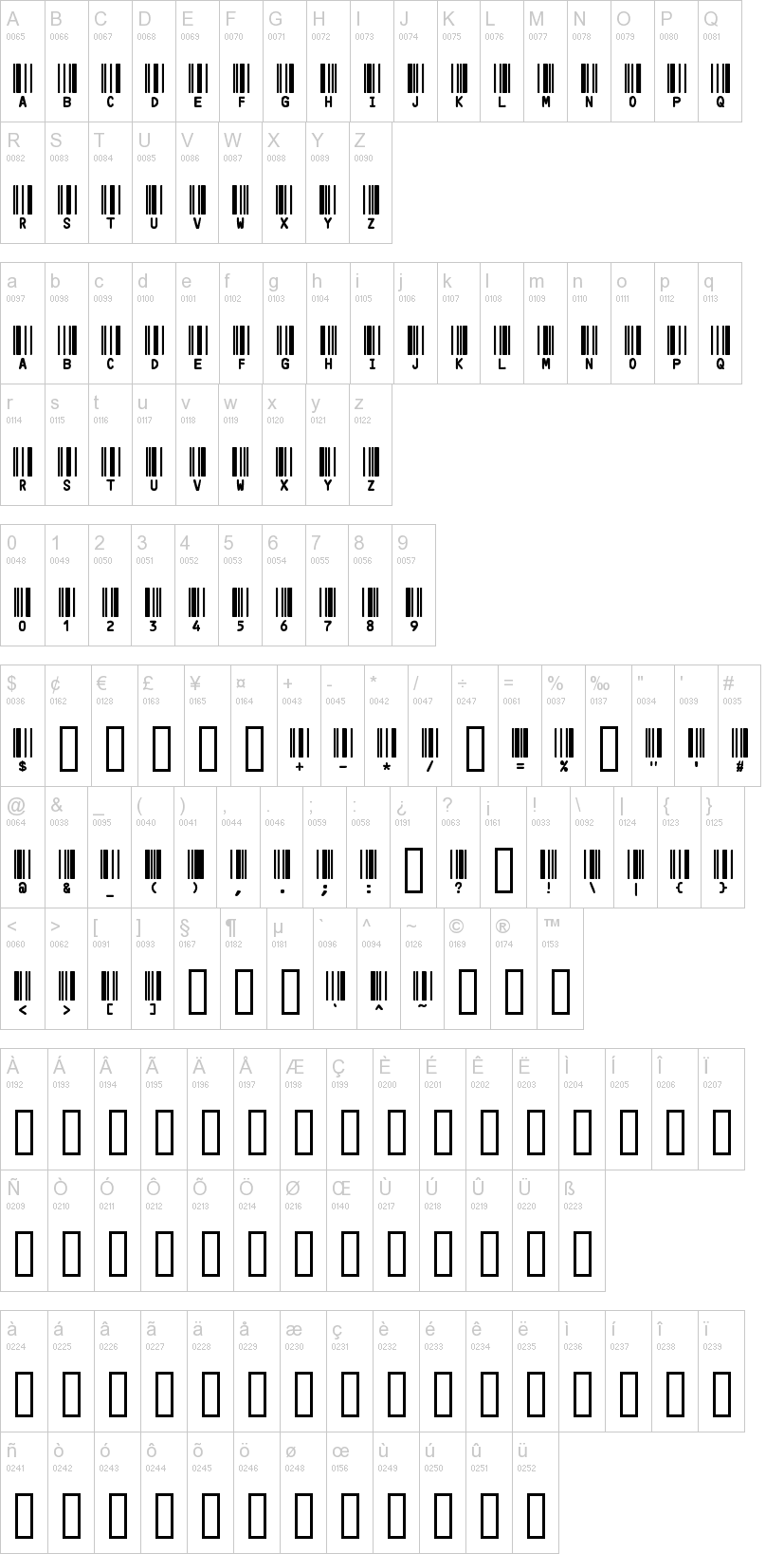 Code 3X 字体字形表
