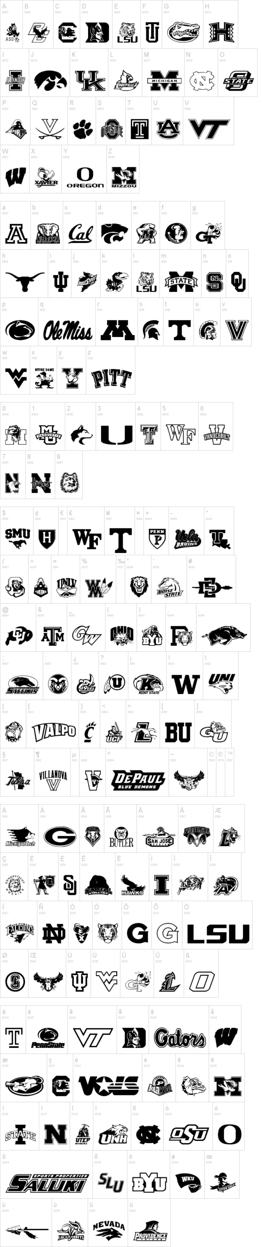 College Collage 字体字形表