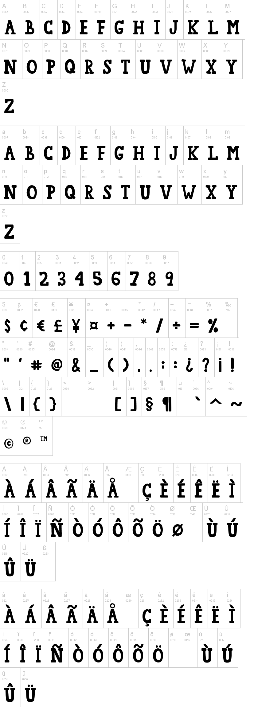 College Star 字体字形表