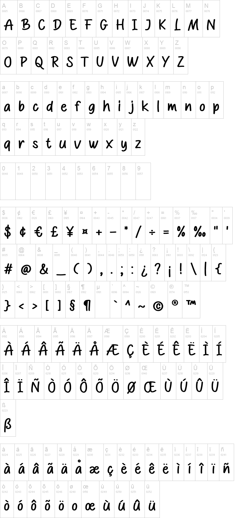 Comic Real 字体字形表