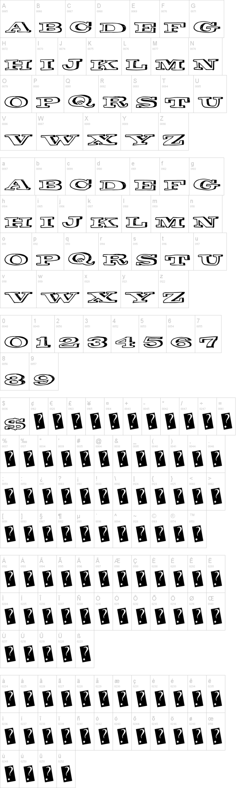 Comic Shadow 字体字形表