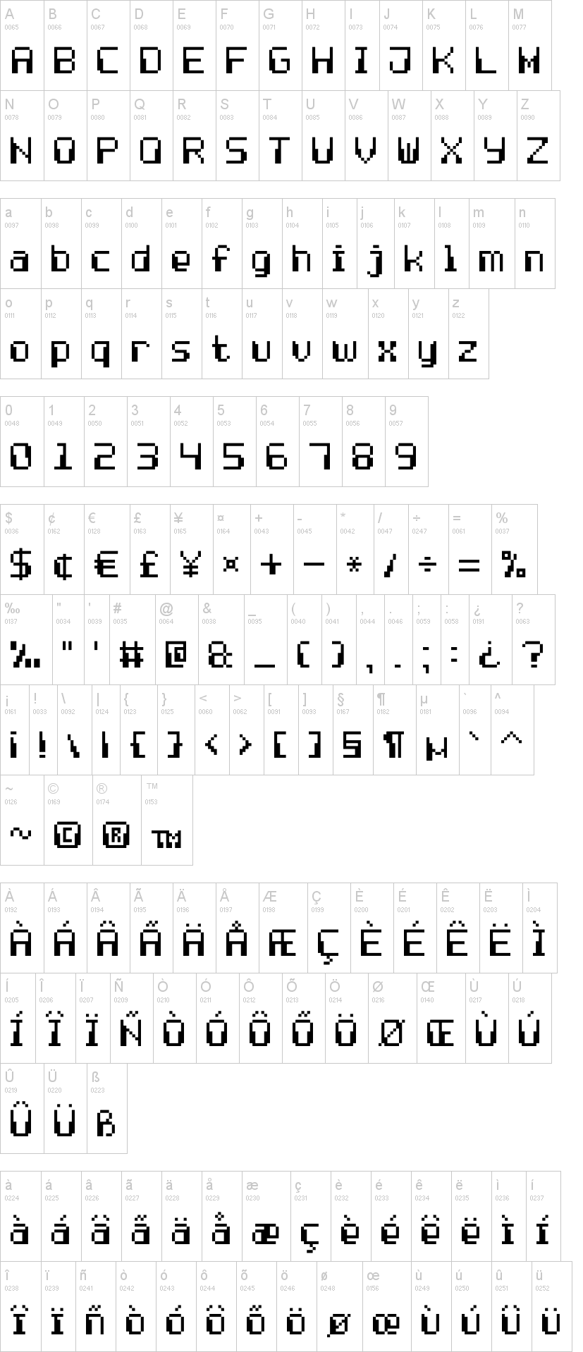 Computer Pixel-7 字体字形表