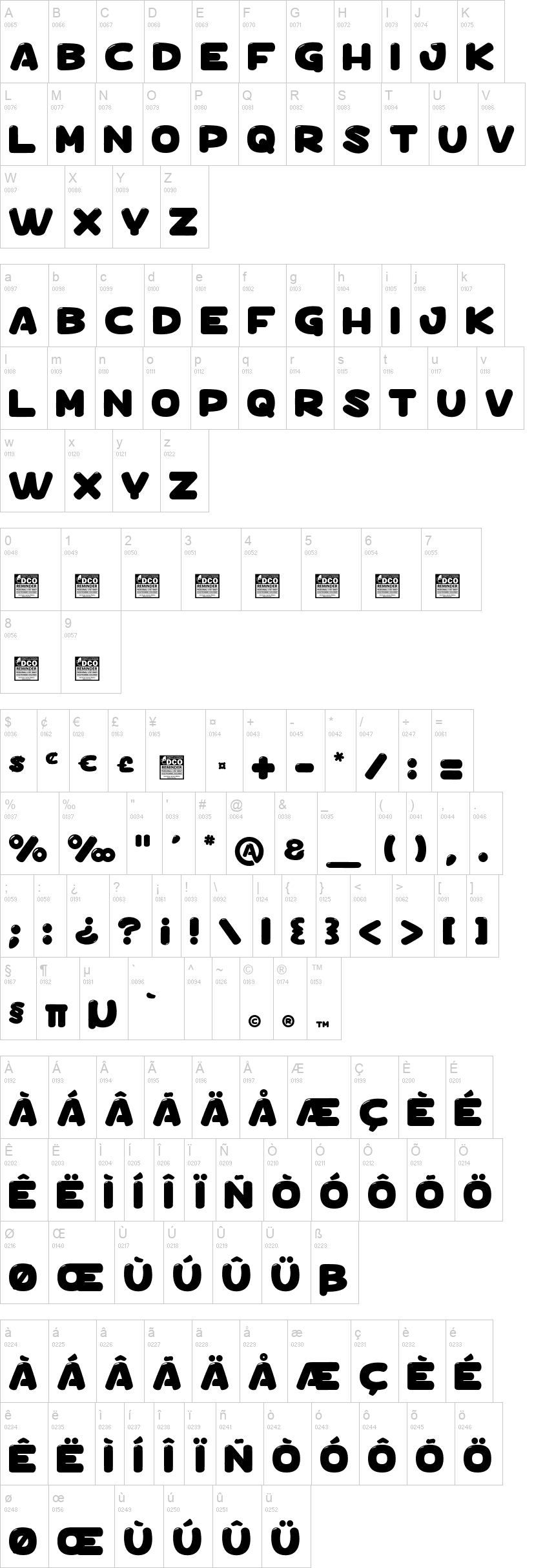Coolgumz 字体字形表