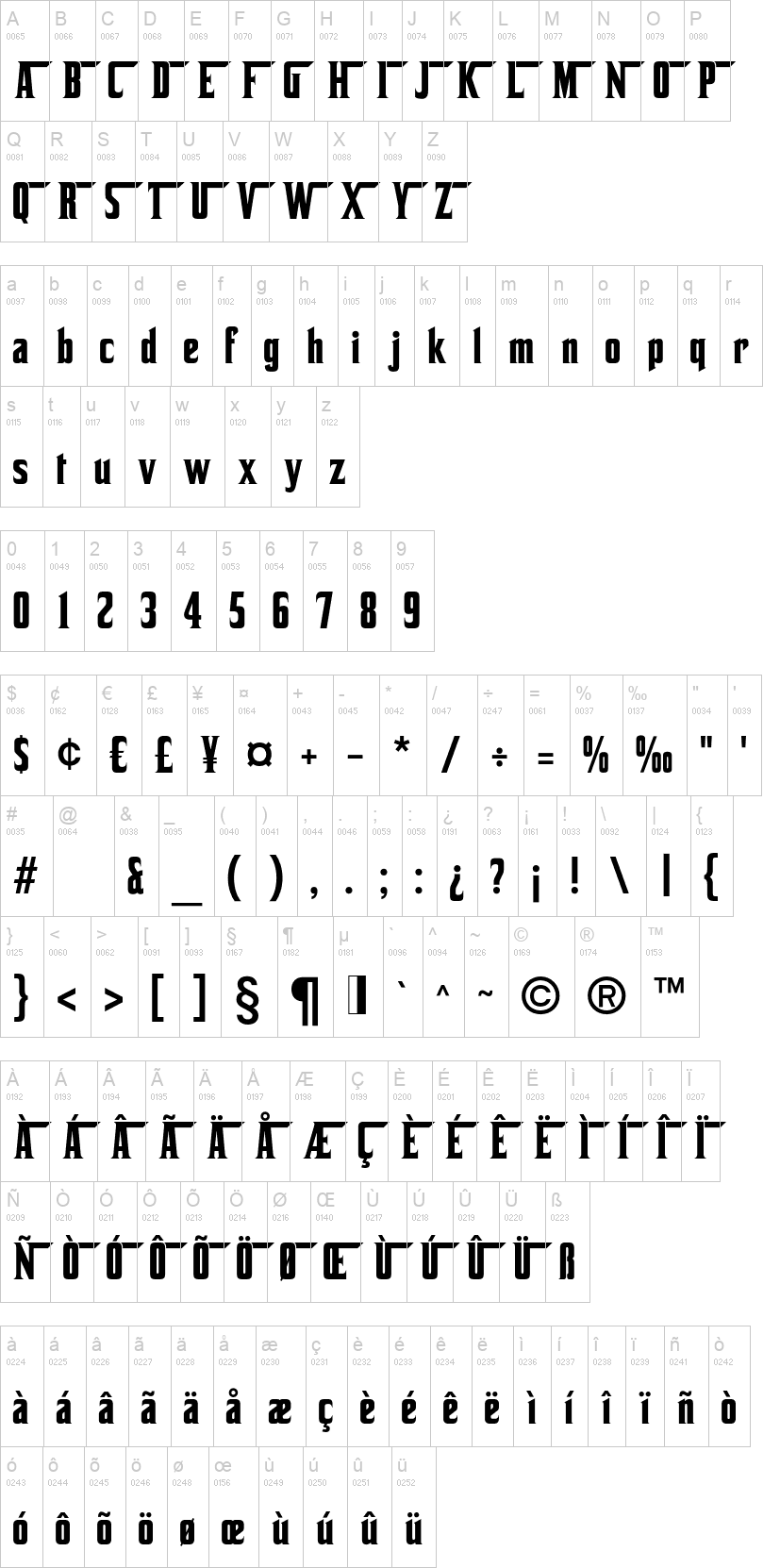 Corleone 字体字形表