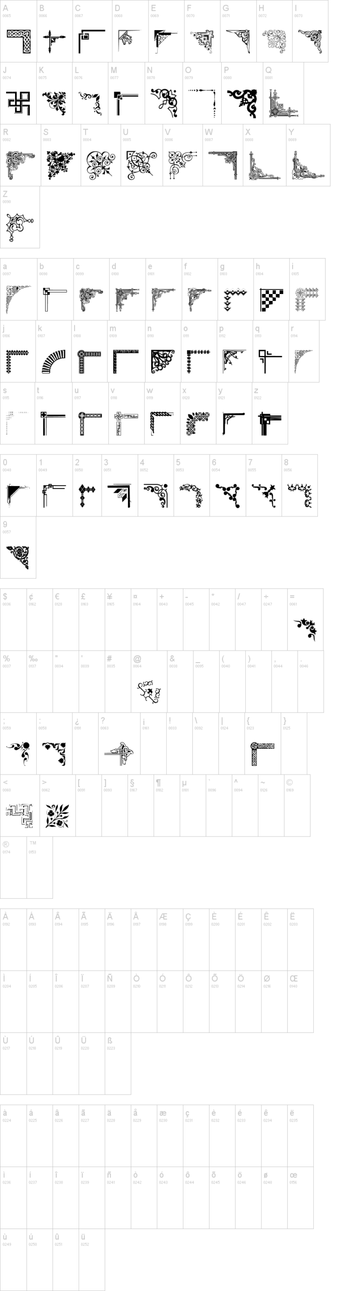 CornPop 字体字形表