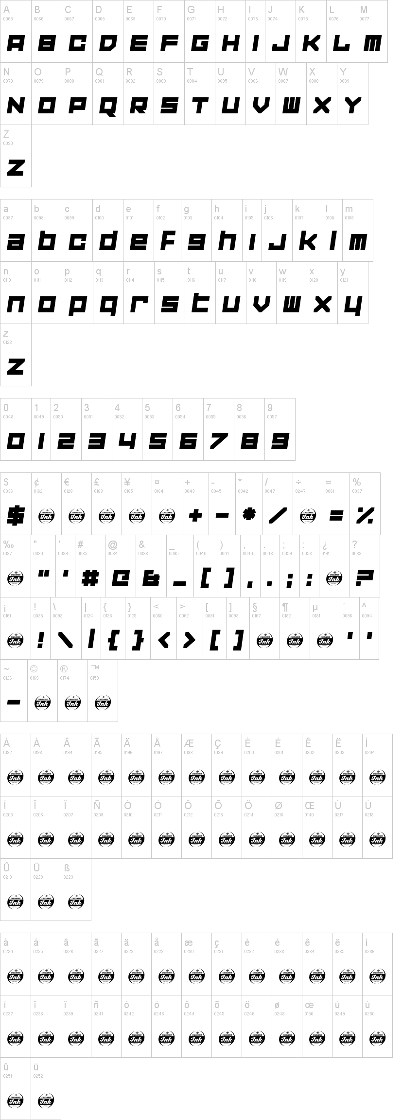 Corporation Games 字体字形表