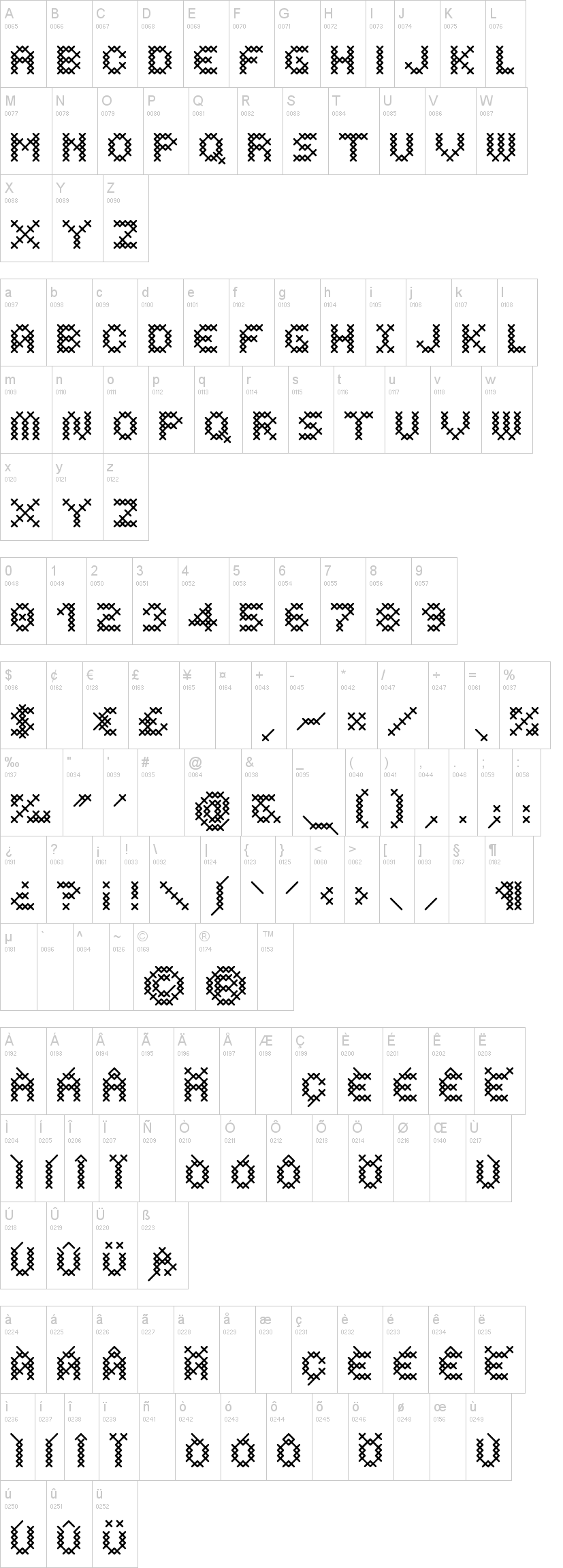 Costura 字体字形表