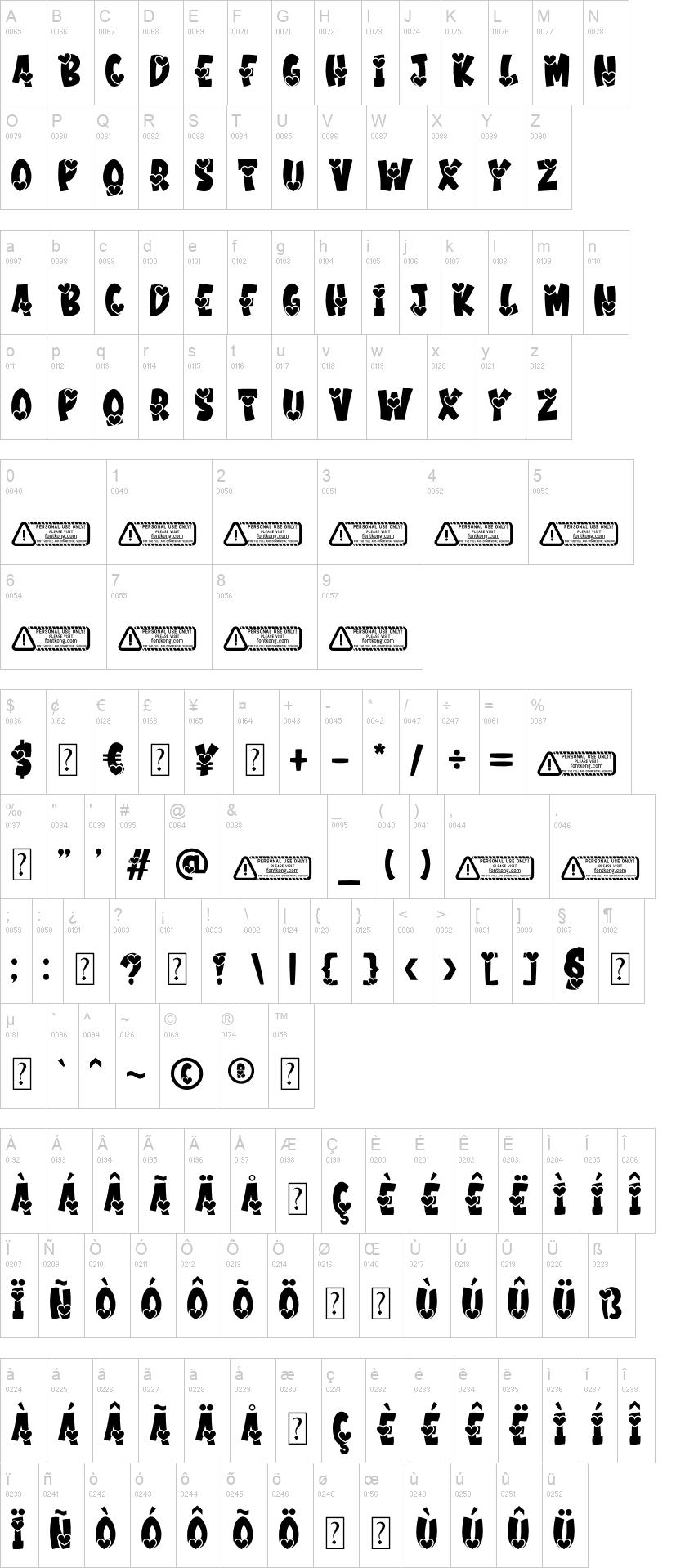 Couple Valentine 字体字形表