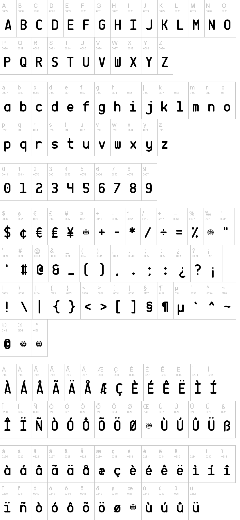 CQ Mono 字体字形表