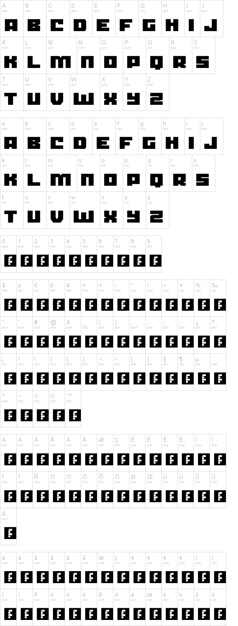 Crank 字体字形表