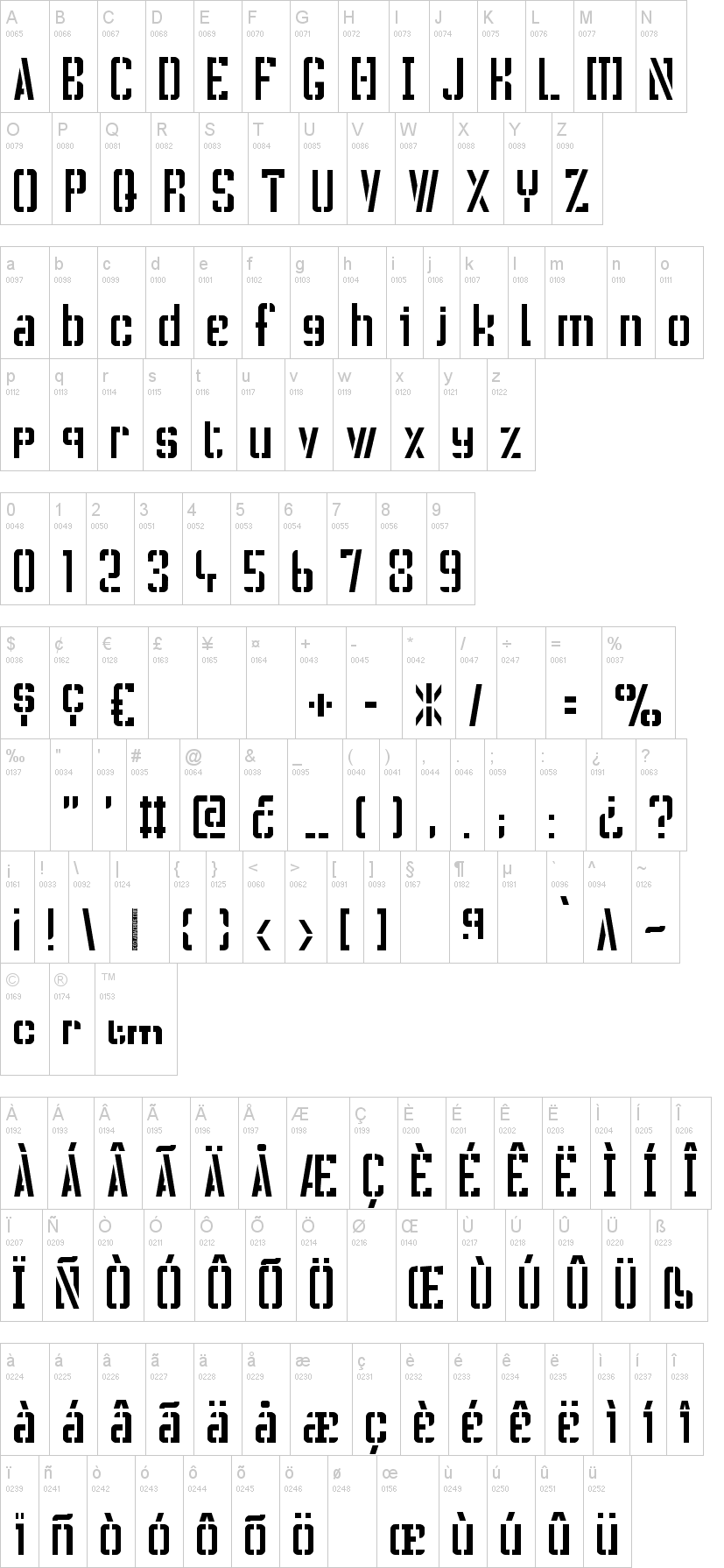 Crass Roots OFL 字体字形表