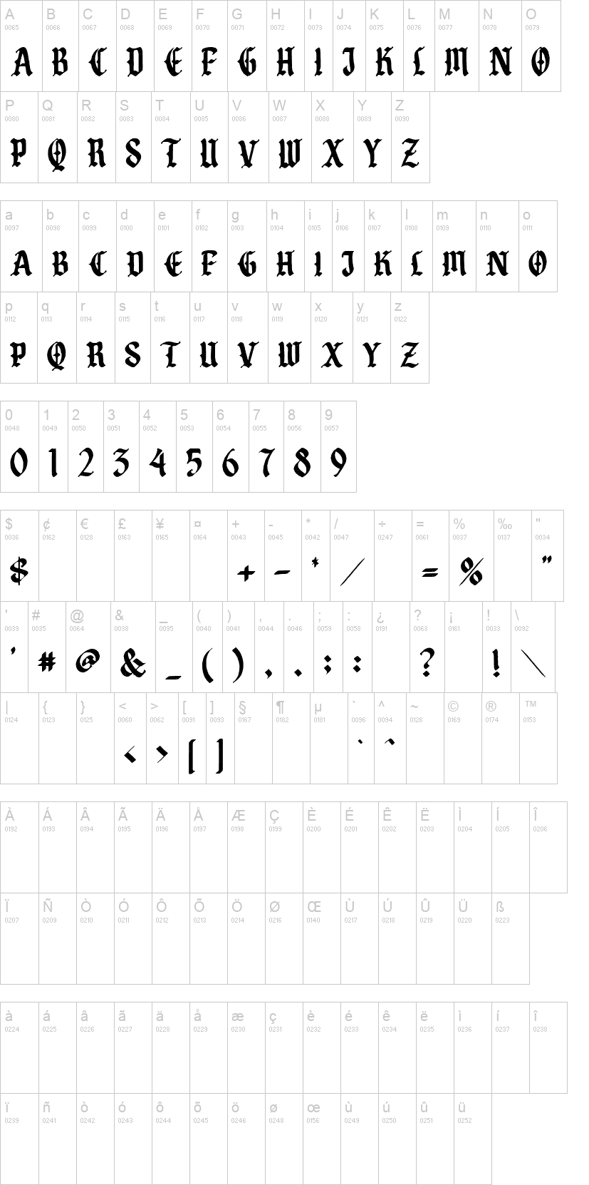Cristone 字体字形表