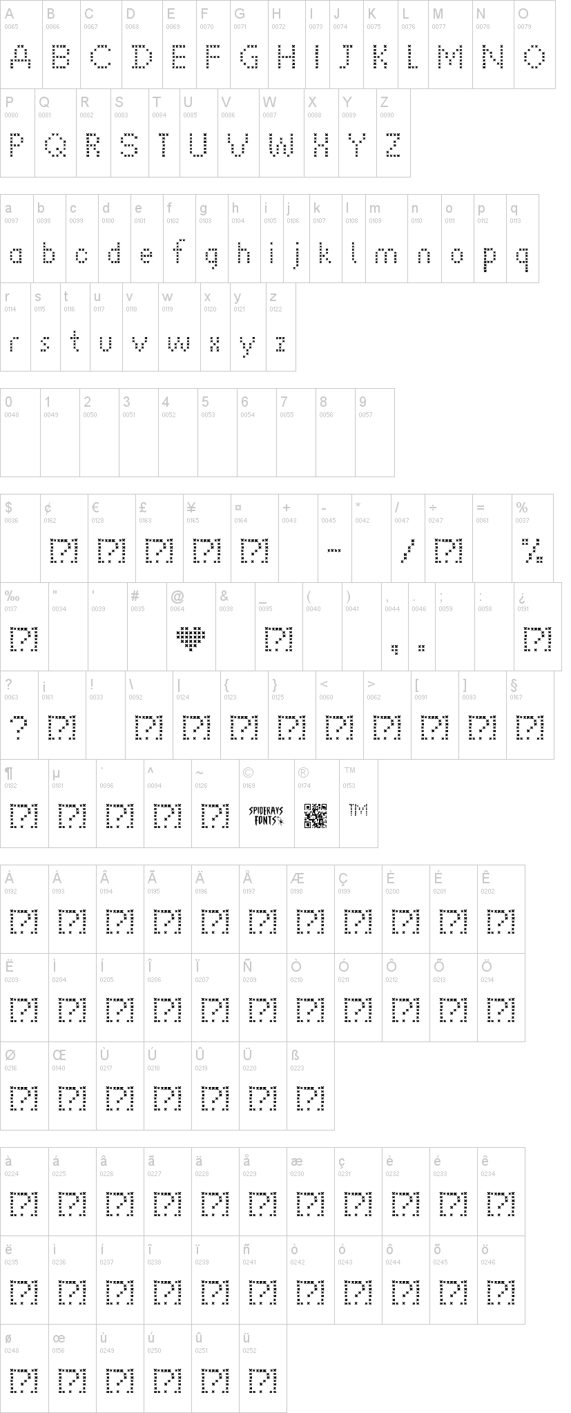 Cross Stitch 字体字形表