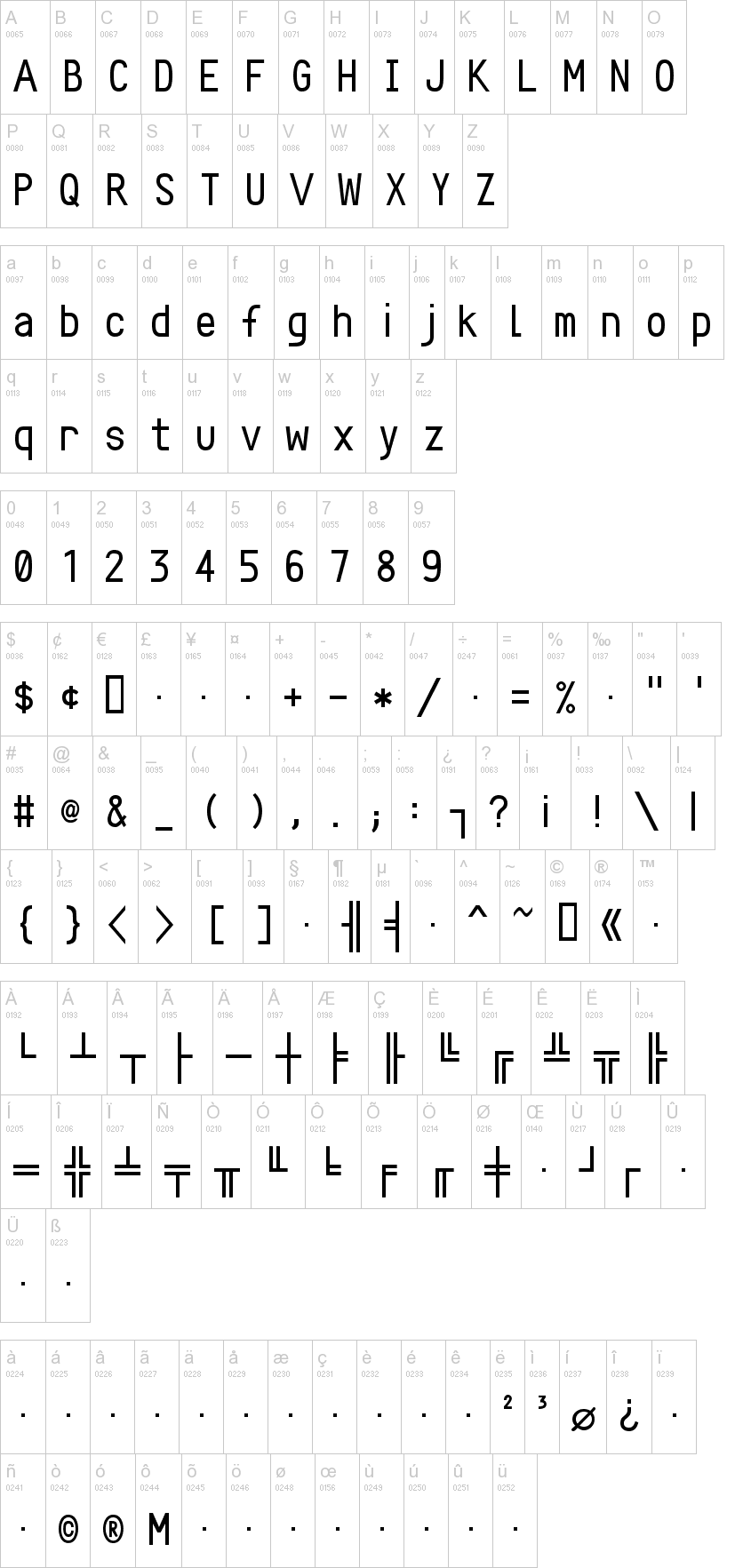 Crystal 字体字形表