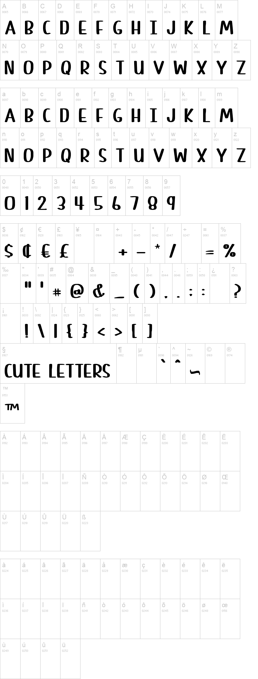 Cute Letters 字体字形表