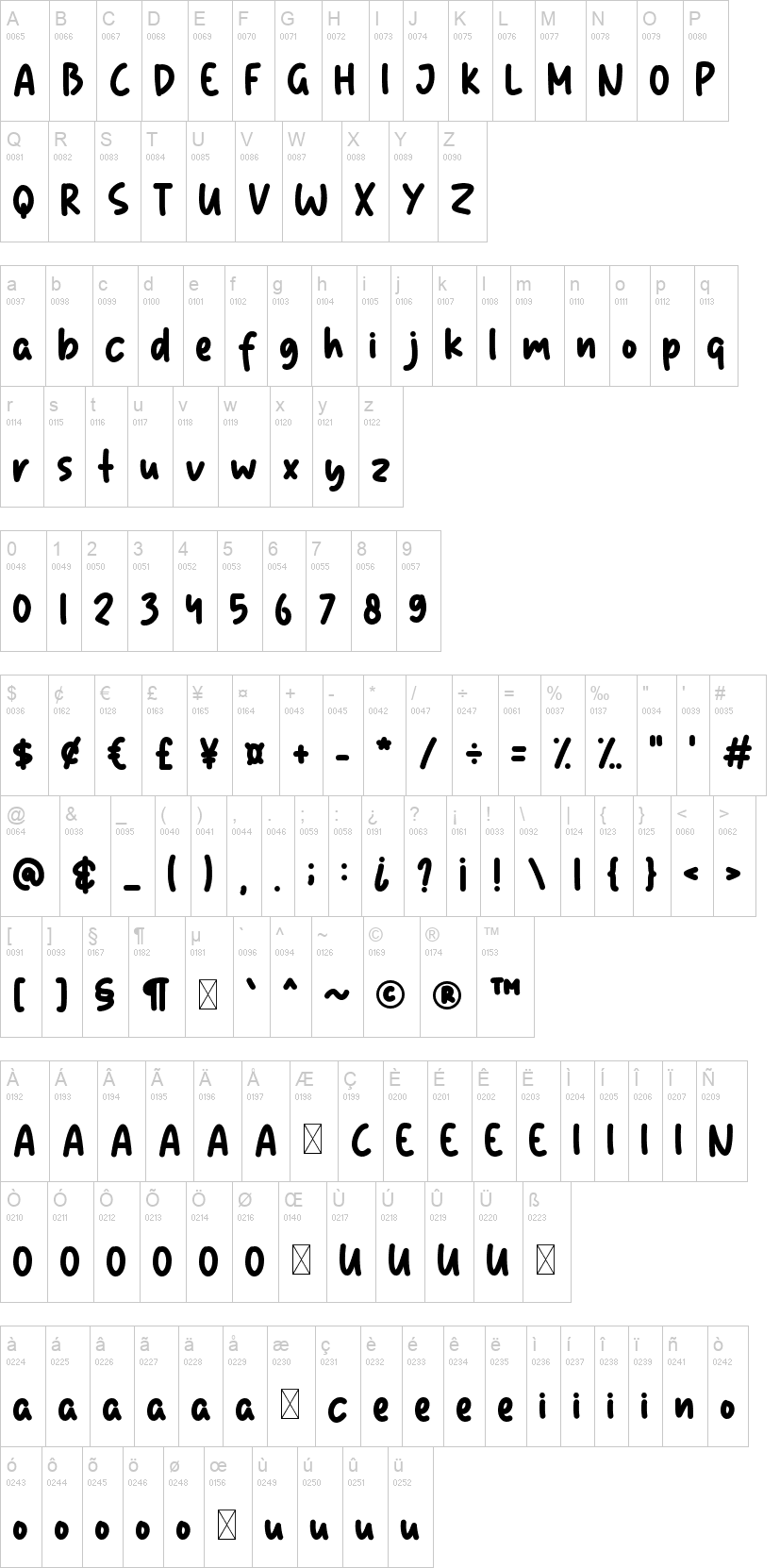 Cute Love 字体字形表