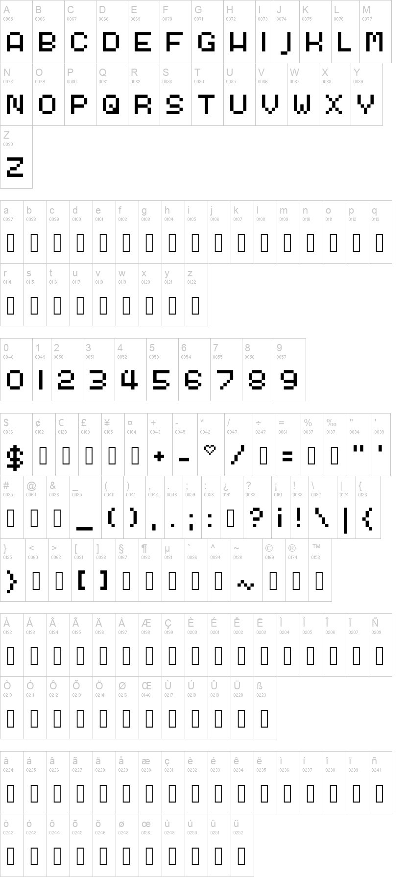 Cute Cubes 字体字形表