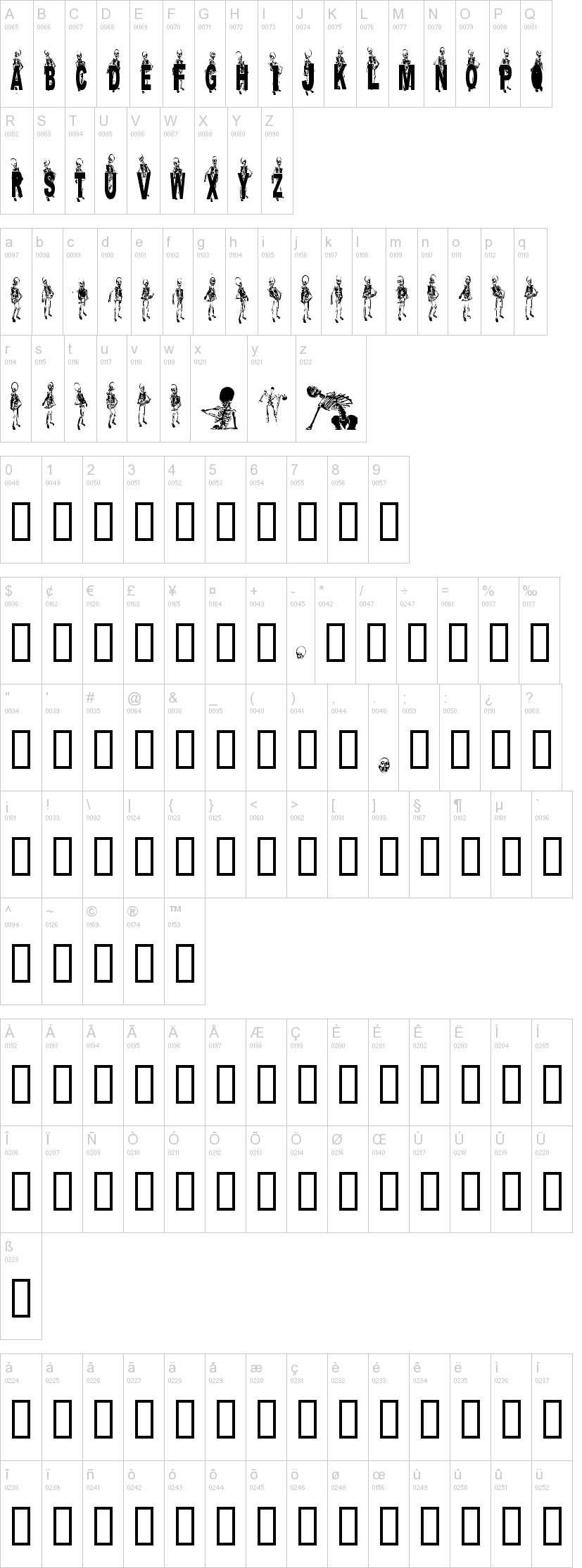 Dancing Dead 字体字形表