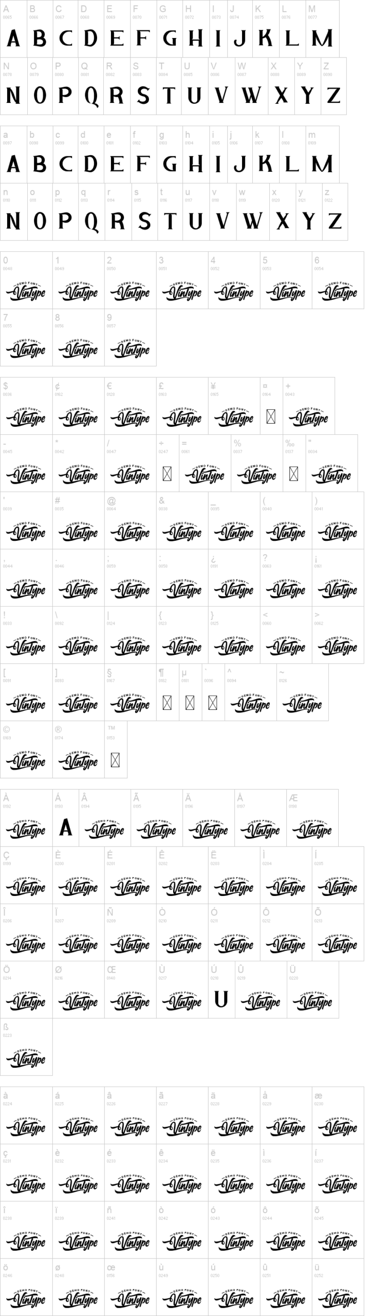 Dark Book 字体字形表