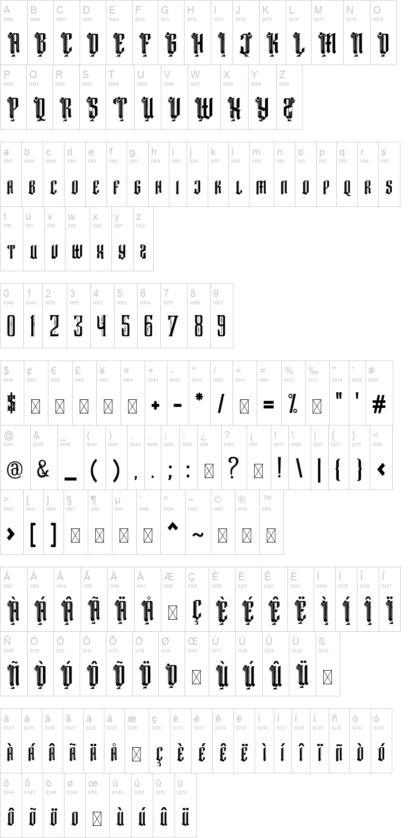 Dark Magic 字体字形表
