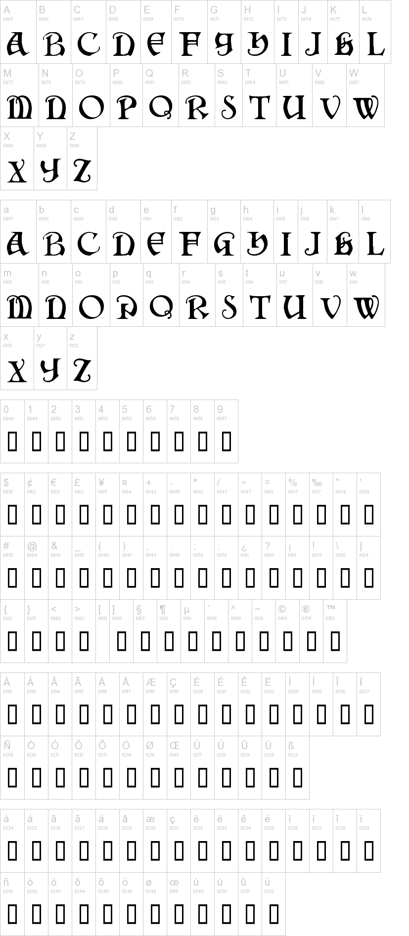 Darkenstone 字体字形表