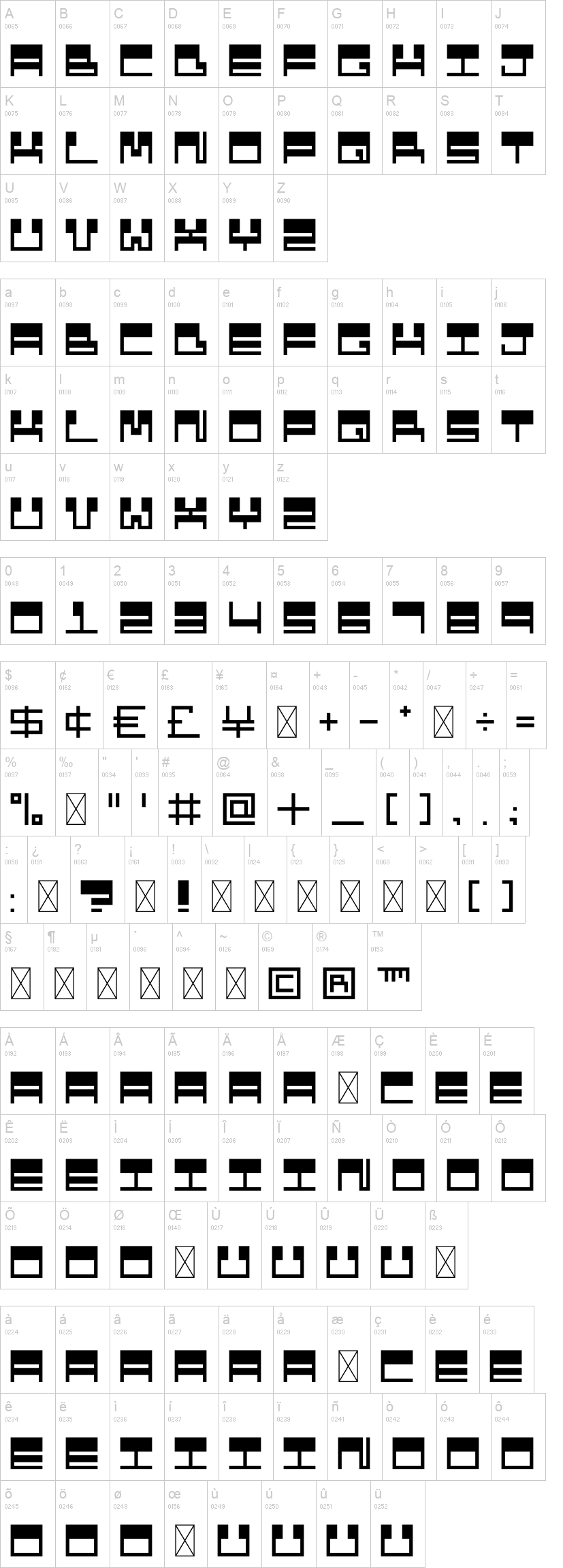 Data Twenty 字体字形表