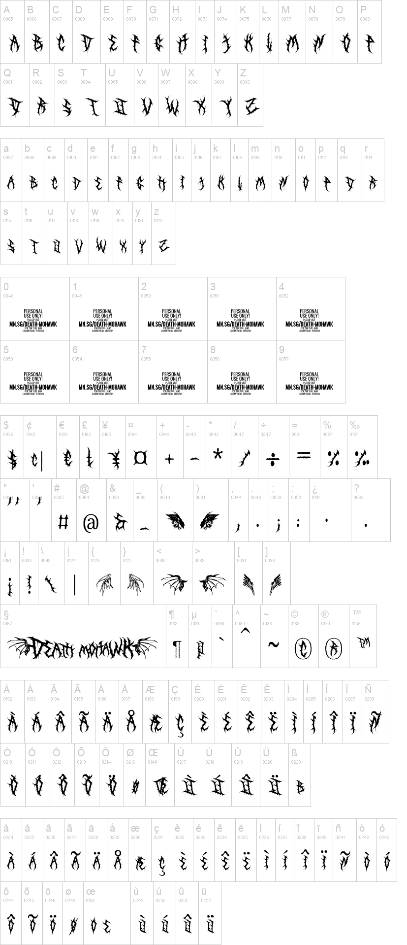 Death Mohawk 字体字形表