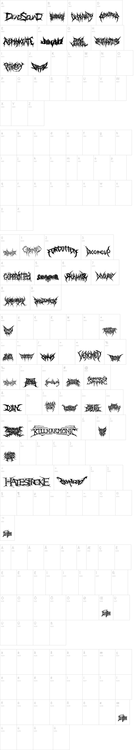 DeathMetal Logo 字体字形表