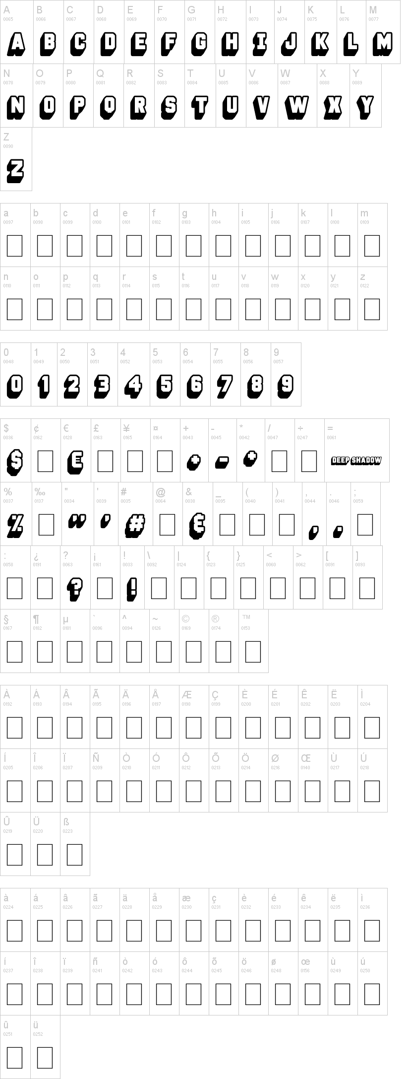 Deep Shadow 字体字形表