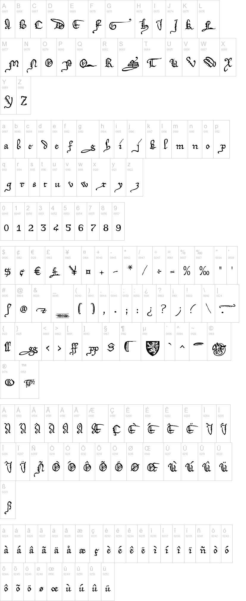 DeiGratia 字体字形表