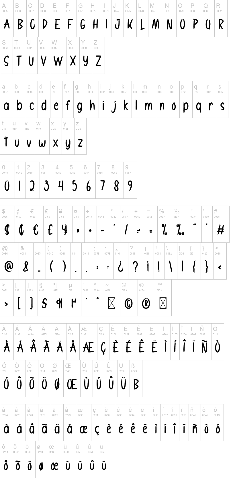 Demon Hunter 字体字形表