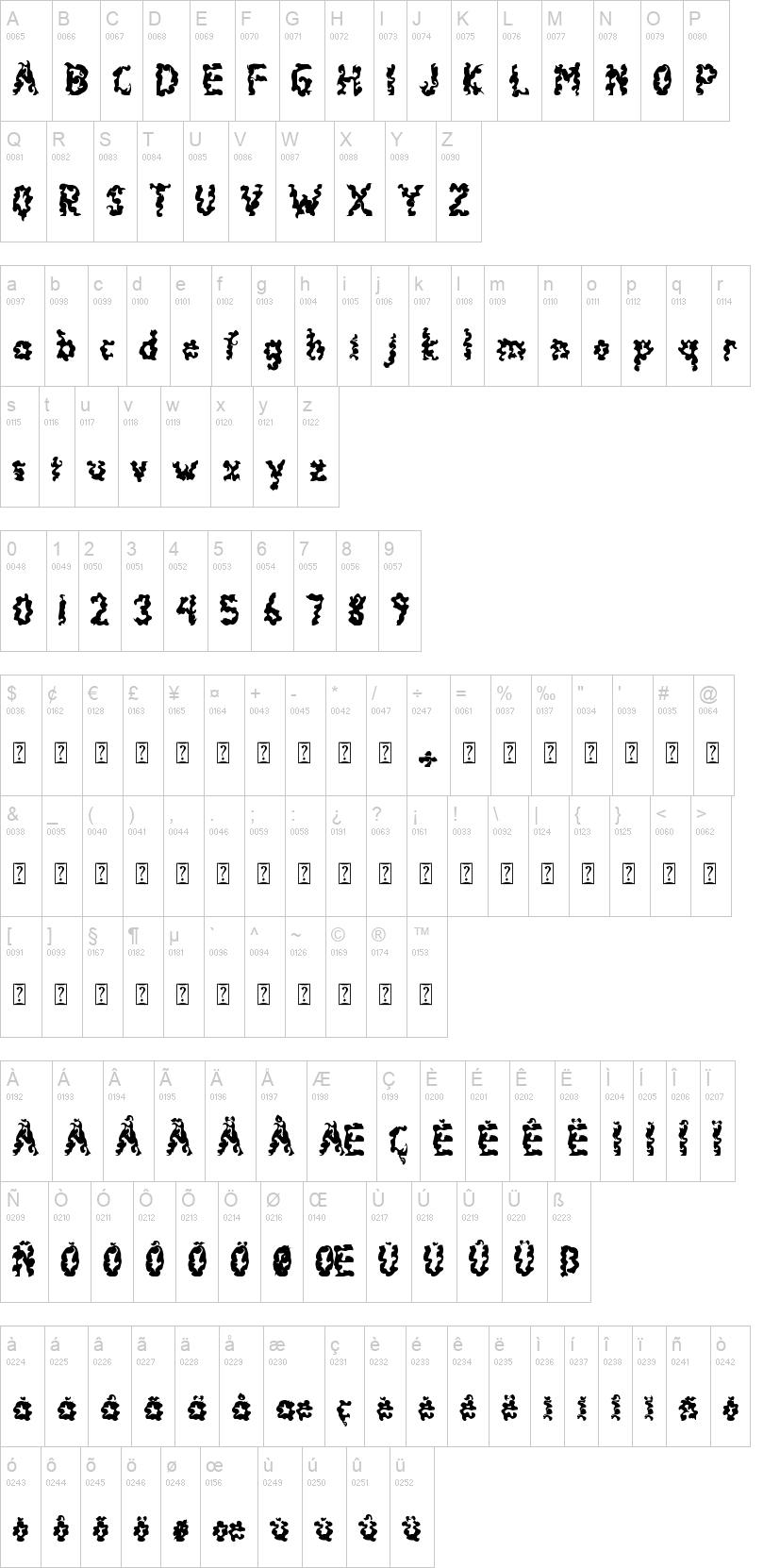 Demon Monster 字体字形表