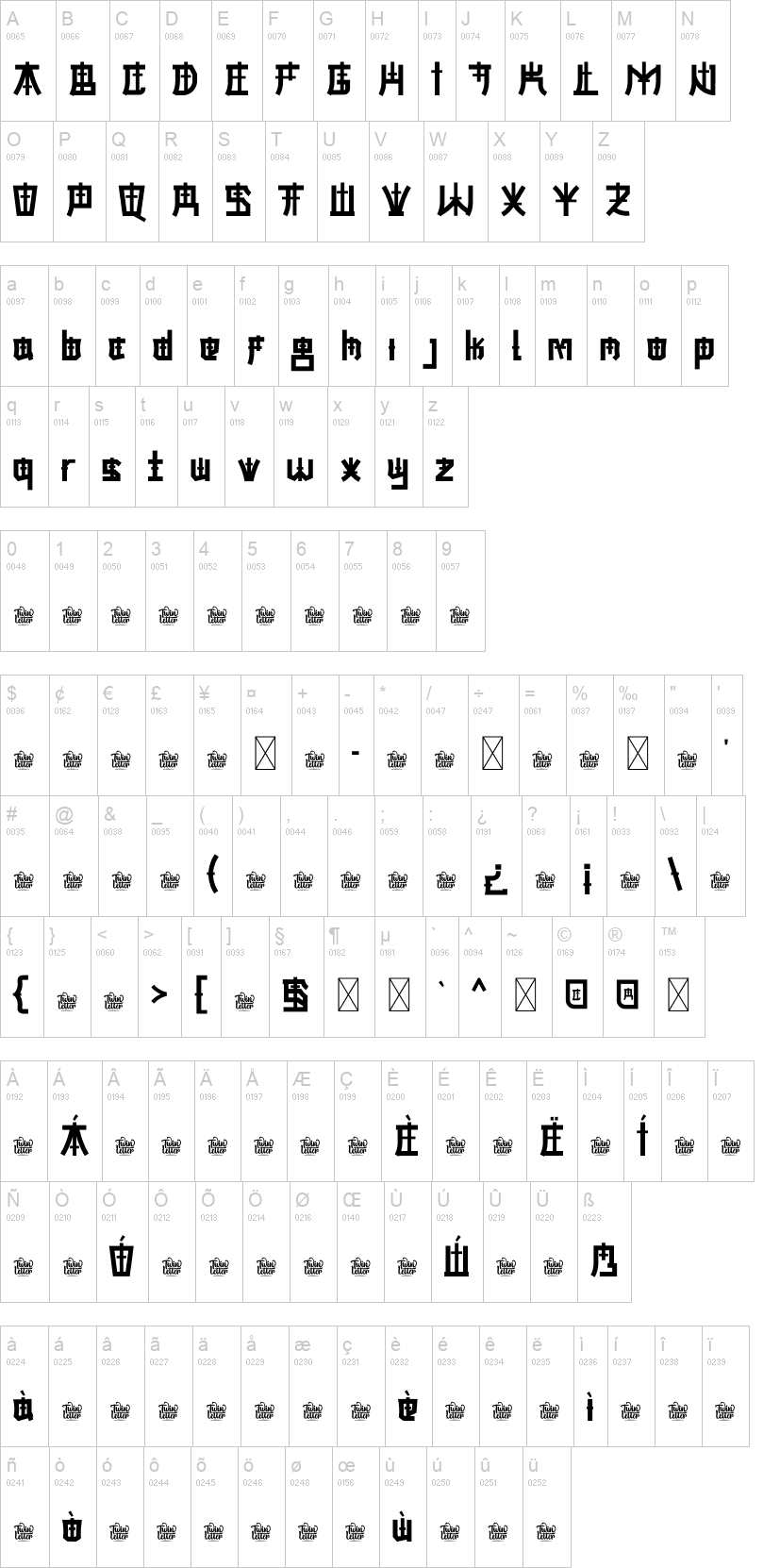 Dezaru 字体字形表