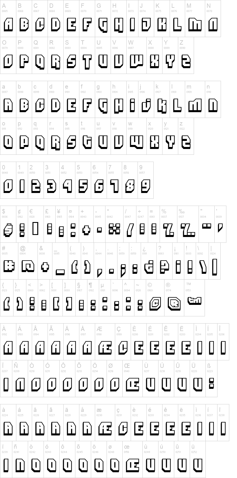 Dimitri 字体字形表