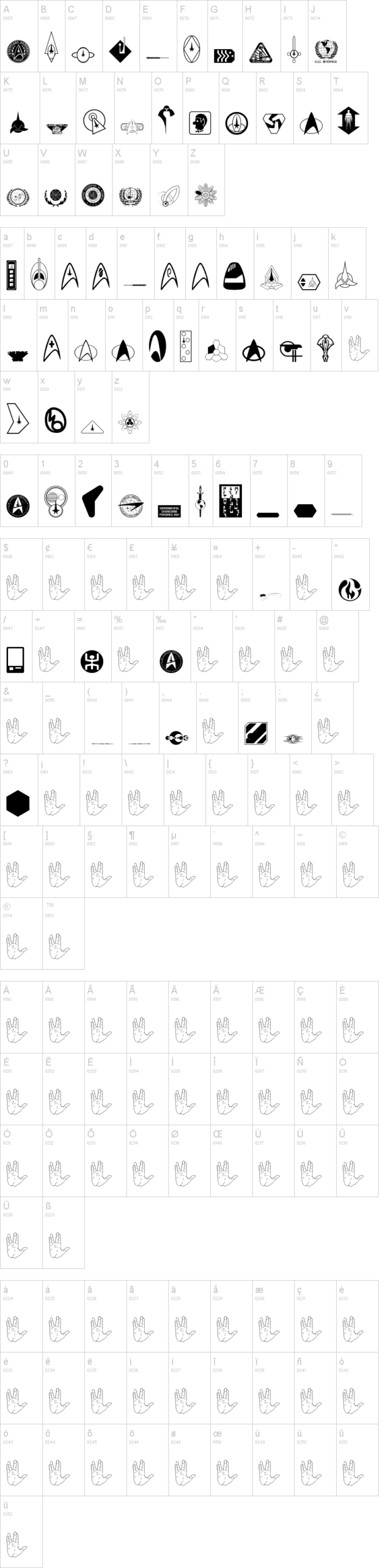 DingTrek II 字体字形表