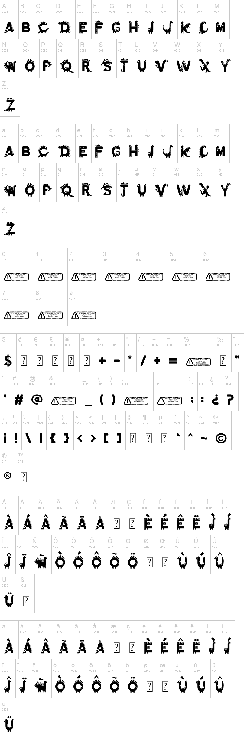 Dino Zone 字体字形表