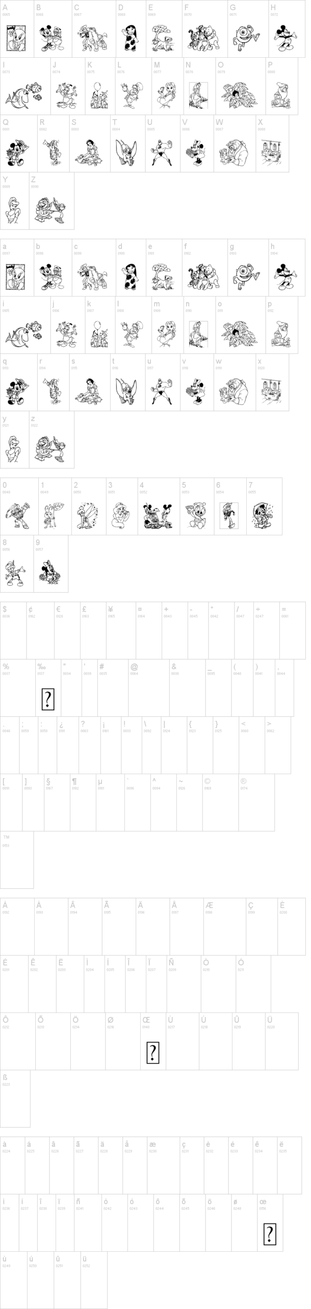 Disney family 1 字体字形表