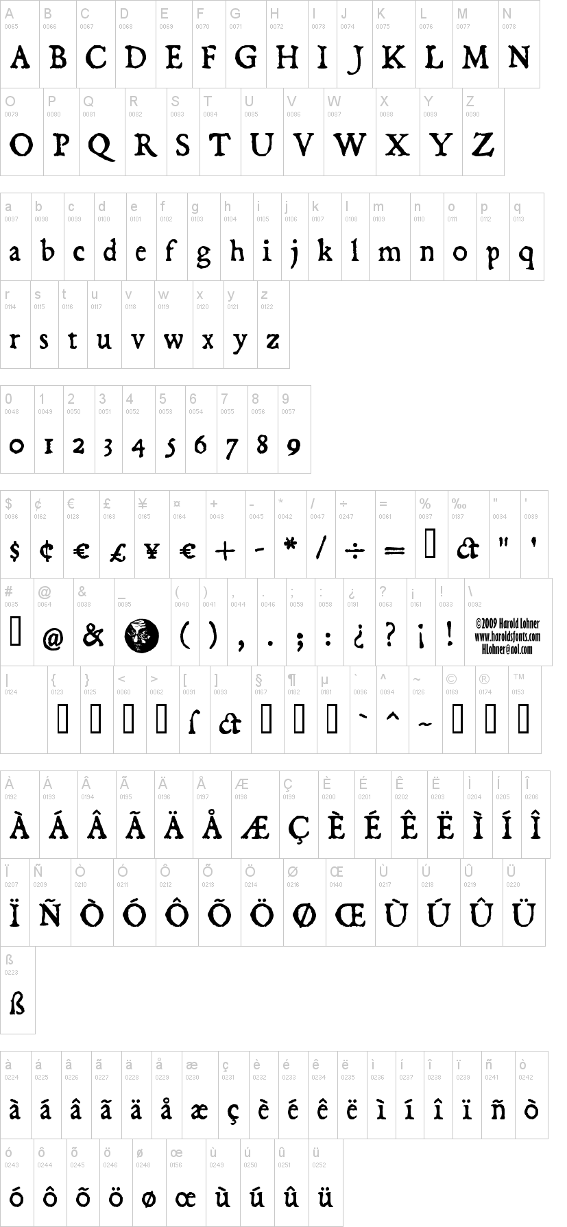 Dominican 字体字形表
