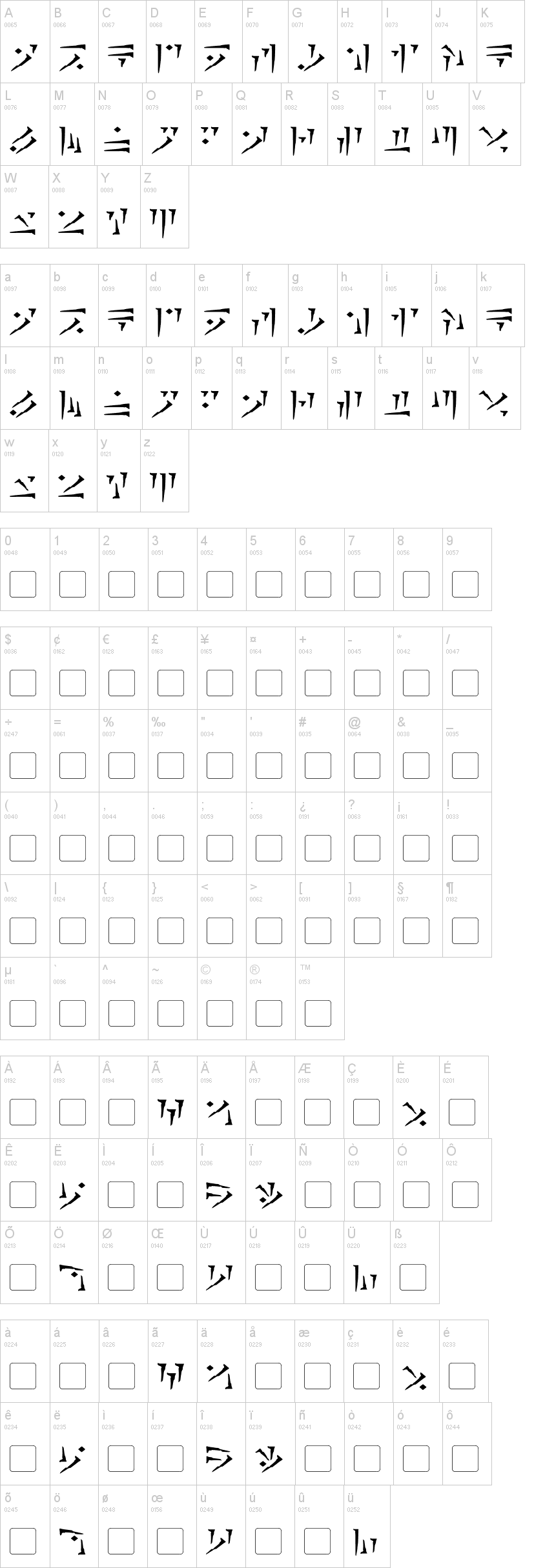 Dovahkiin 字体字形表