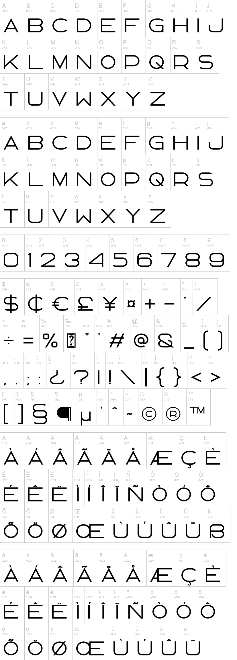 Doxent 字体字形表