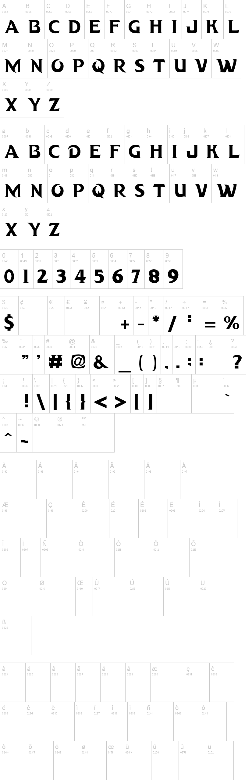 Dragon Hunter 字体字形表